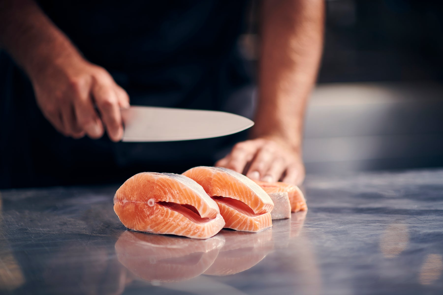 fresh salmon cut into slices